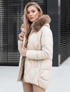 Dámska zimná bunda s kožušinou ecru FashionStreet TY5495