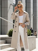 Dámsky dvojradový kabát s kapucňou svetlo béžový FashionStreet TY5655