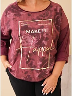 Dámska bavlnená blúzka Plus Size s potlačou a výstrihom do U, slivková Dámska bavlnená blúzka Plus Size s potlačou a výstrihom do U, slivková