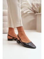 Lakierowane Baleriny Na Niskim Obcasie Z Odkrytą Piętą Czarne Kairael