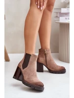 Zateplené dámske členkové topánky na podpätku Eco Suede Vinceza Beige