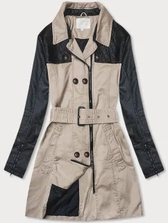 Béžový dámsky kabát z rôznych spojených materiálov (M206)
