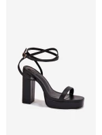 Sandały Damskie Na Słupku Z Paseczkiem Czarne Fevenne