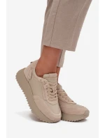 Skórzane Sneakersy Damskie Na Platformie Artiker 55C0021 Beżowe