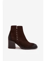 Botki Damskie Z Naturalnego Zamszu Na Słupku Zazoo 1136 Czekoladowe