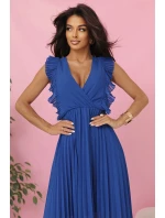 315-8 EMILY plisované šaty s volánmi a výstrihom - farba CHABRIEL