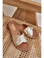 Skórzane Damskie Klapki Lewski Shoes 3682 Złote