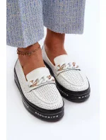 Dámske kožené mokasíny na platforme s reťazou S.Barski White