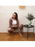 Dámska plus size mikina s kapucňou na gombíky béžová (8216)