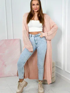 Sveter dlhý kardigan svetlo púdrovo ružový