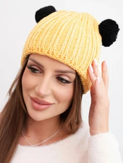 Dámska zimná vlnená čiapka s bambulou K433 žltá