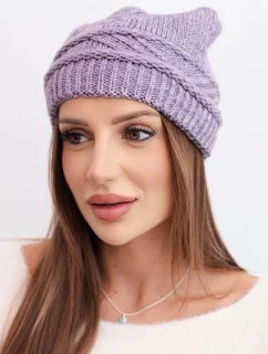 Dámska zimná čiapka z vlny s pleteným vzorom K428 fialová