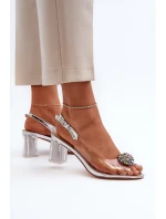 Transparentne Sandały Na Słupku z Ozdobą Srebrne D&A MR38-454