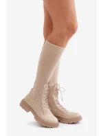 Wsuwane Kozaki Ze Skarpetkową Cholewką Beżowe Iranel