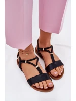 Damskie Płaskie Sandały Z Paskami S.Barski KV51-120 Czarne