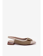 Kožené sandále na podpätku s ozdobnou prackou Maciejka K7466-12 Beige