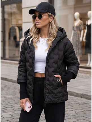 Dámska prešívaná bunda s kapucňou, čierna, FashionStreet TY5871 Dámska prešívaná bunda s kapucňou, čierna, FashionStreet TY5871
