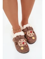 Dámské pantofle s ozdobami a přezkou vyhřívané kožešinou hnědé Thalora