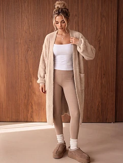 Dámsky dlhý oversize kardigán s vlnou, béžový, FashionStreet MY2690