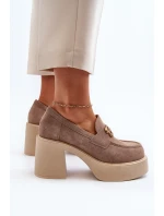 Zazoo 20170 Półbuty Zamszowe Damskie Na Słupku Beżowe