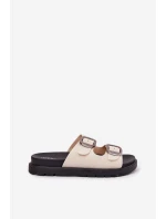 Klapki Damskie Z Klamrami Na Platformie Beżowe Elamas