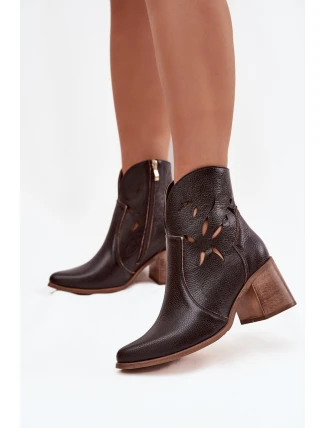 Botki Damskie Ażurowe Z Naturalnej Skóry Na Słupku Zazoo 3690 Czekoladowe Botki Damskie Ażurowe Z Naturalnej Skóry Na Słupku Zazoo 3690 Czekoladowe