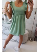 Šaty s volánmi na bokoch v tmavej mätovej farbe