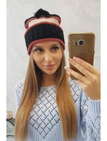 Dámska čiapka Kinga K297 čierna+tmavo ružová+béžová