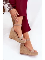 Sandały Damskie Na Koturnie Z Plecionką Khaki Adelio