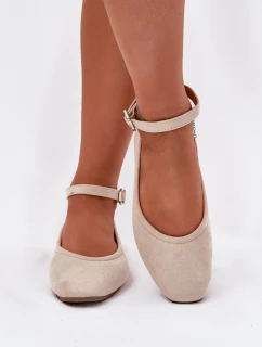 Eko Zamszowe Baleriny Z Paskiem I Klamrą Beżowe Deomira