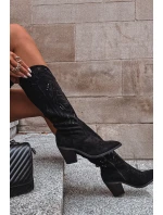 Kozaki Kowbojki Damskie Na Słupku Z Eko Zamszu Czarne Coretta