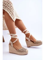 Wiązane Damskie Sandały Na Koturnie Beżowe Josephine