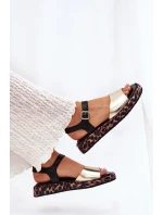 Sandały Skórzane Damskie Na Platformie Z Panterką S.Barski JC51-347 Złote