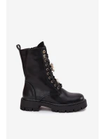Botki Workery Damskie Z Przypinkami Ocieplane Czarne Lomina