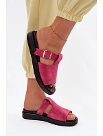 Semišové dámské sandály na platformě se zlatým sponem Fuksie Zemela Semišové dámské sandály na platformě se zlatým sponem Fuksie Zemela