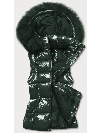 Zelená lakovaná dámska vesta s kožušinou (DK027-38)