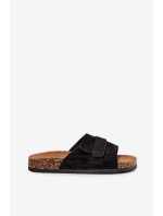 Klapki Damskie Z Rzepem Na Korkowej Platformie Czarne Baylin