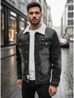 Pánska zateplená džínsová bunda s ovčou kožušinou sivá FashionStreet TX4728z