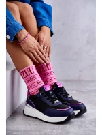 Damskie Buty Sportowe Na Koturnie GOE KK2N4081 Czarno-Granatowe