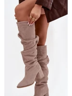 Dámske čižmy na podpätku 4228 Beige - Zazoo Dámske čižmy na podpätku 4228 Beige - Zazoo