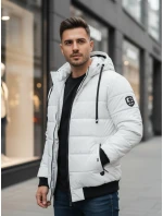Pánska prešívaná zimná bunda s kapucňou biela FashionStreet TX5096 Pánska prešívaná zimná bunda s kapucňou biela FashionStreet TX5096