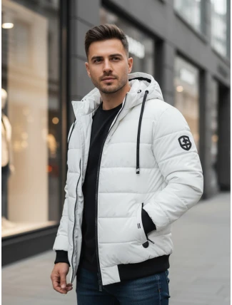 Pánska prešívaná zimná bunda s kapucňou biela FashionStreet TX5096 Pánska prešívaná zimná bunda s kapucňou biela FashionStreet TX5096