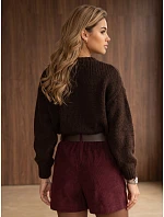 Dámsky voľný sveter s okrúhlym výstrihom, čokoládová farba, FashionStreet MY2587