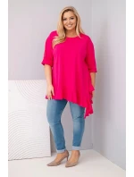 Dámska blúzka v nadmernej veľkosti s bavlnou a volánom a vyhrnutými rukávmi Fuchsia