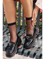 Skórzane Damskie Mokasyny Z Kokardką I Sercem D&A LZ42-032 Czarne