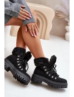 Sznurowane Trapery Damskie Z Futerkiem Czarne Vaminia