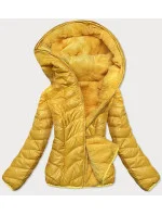 Žltá krátka obojstranná dámska bunda na prechodné obdobie (M832A) Žltá krátka obojstranná dámska bunda na prechodné obdobie (M832A)