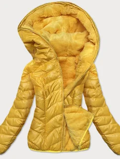 Žltá krátka obojstranná dámska bunda na prechodné obdobie (M832A)