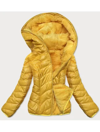 Žltá krátka obojstranná dámska bunda na prechodné obdobie (M832A) Žltá krátka obojstranná dámska bunda na prechodné obdobie (M832A)