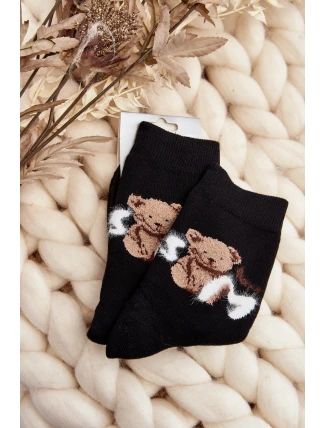Ciepłe Bawełniane Skarpety Z Misiem Czarne